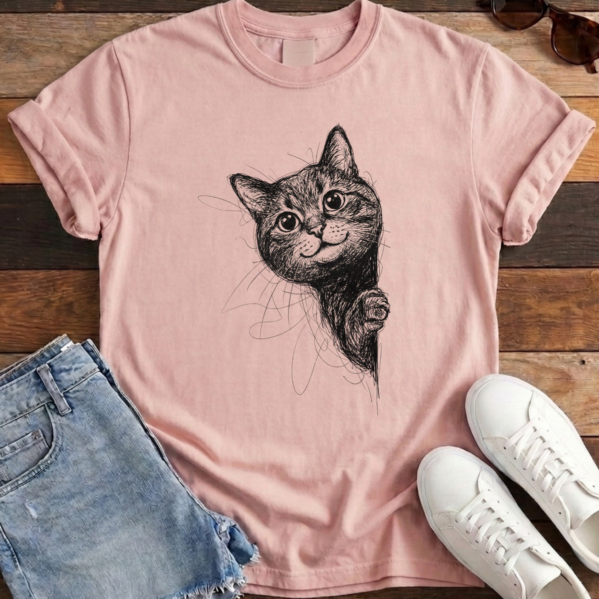 Side Cat Scribble Tee - Blossom