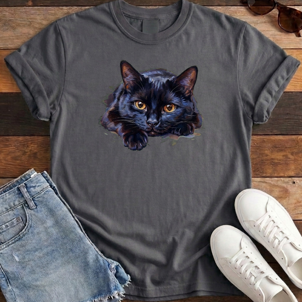 Black Cat Oil Portrait Tee - Pepper