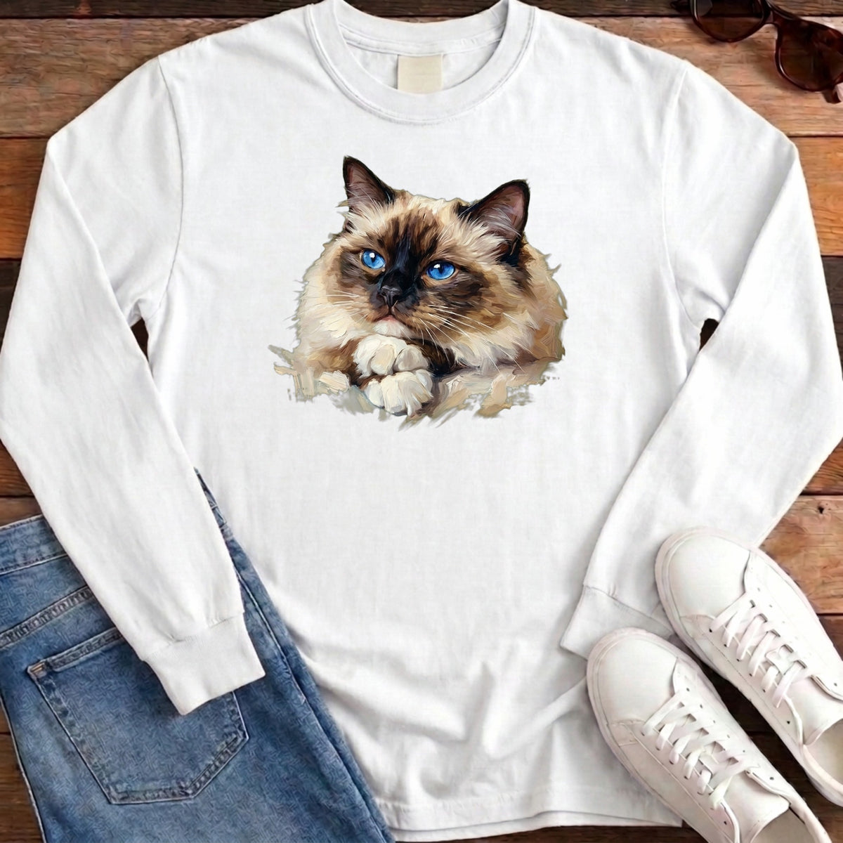Ragdoll Oil Portrait Long Sleeve - White