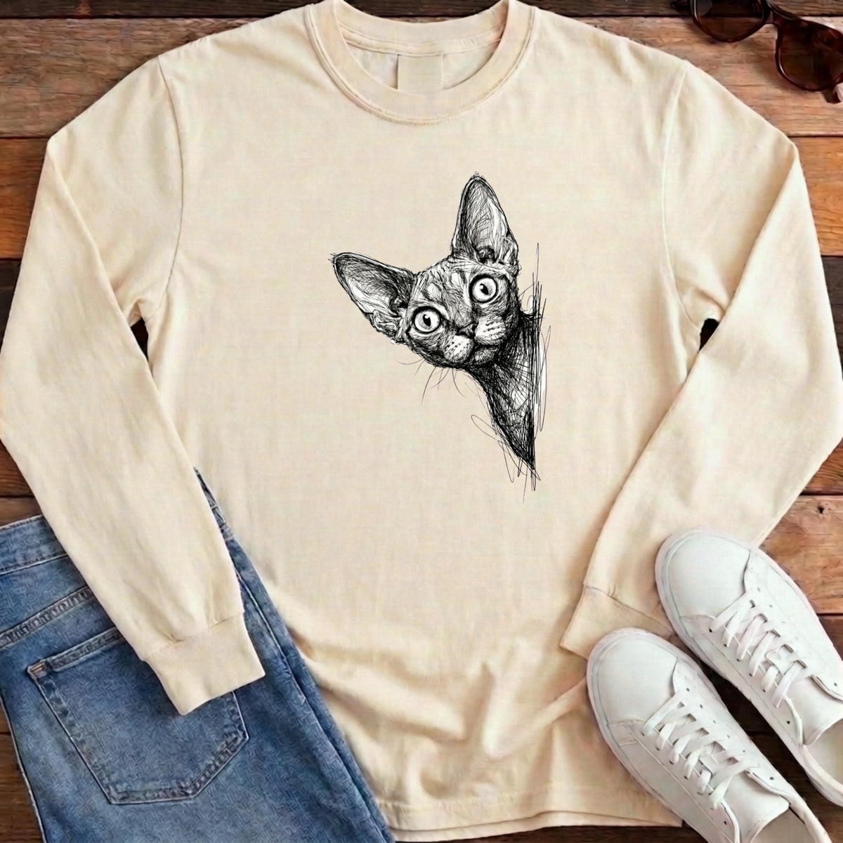 Devon Rex Peek Long Sleeve - Ivory