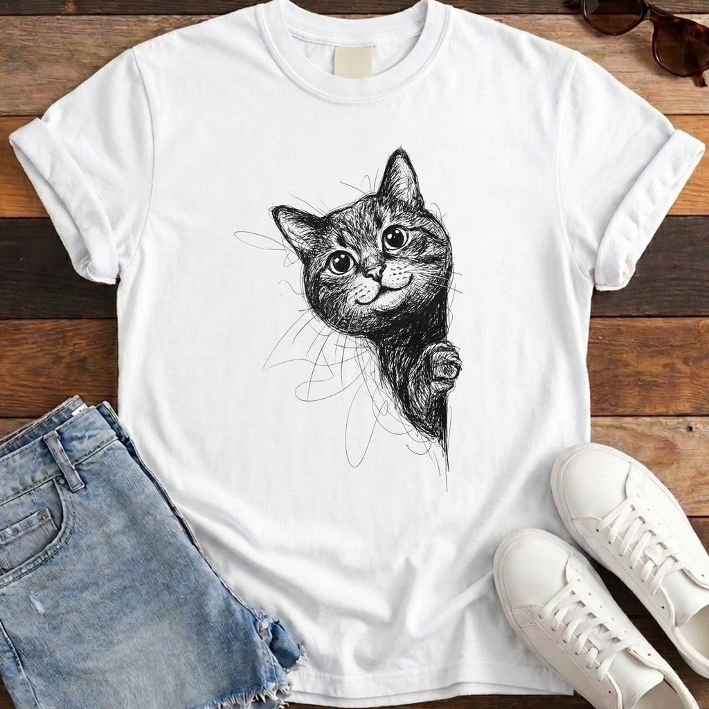 Side Cat Scribble Tee - White