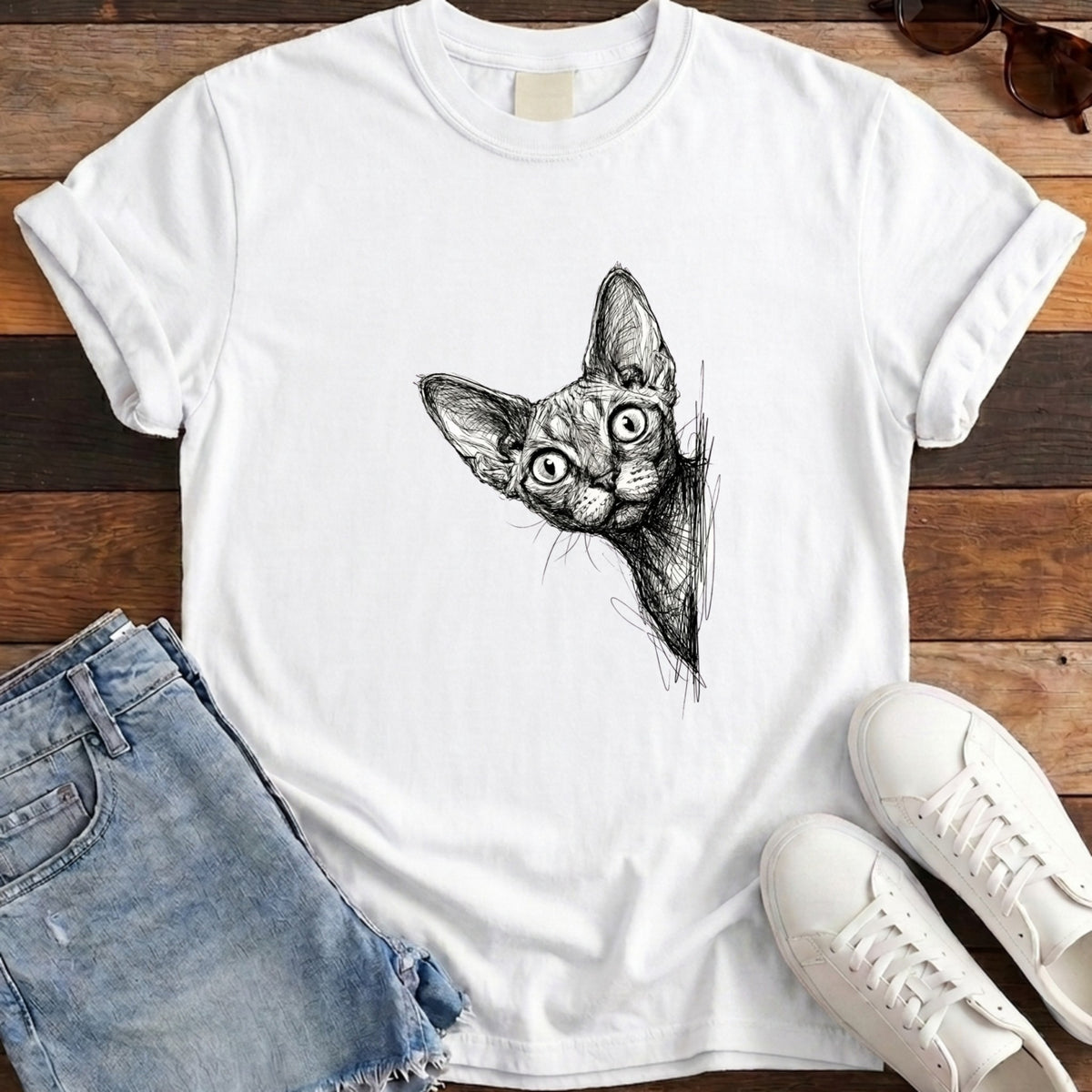 Devon Rex Peek Tee - White