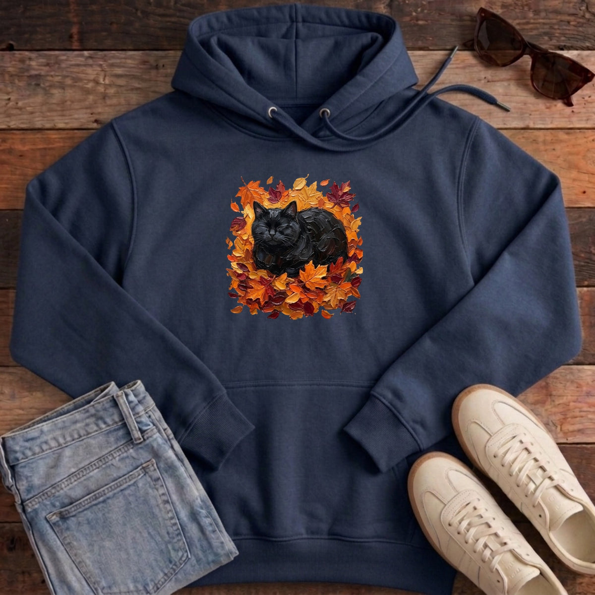 Autumn Loaf Black Cat Hoodie - French Navy