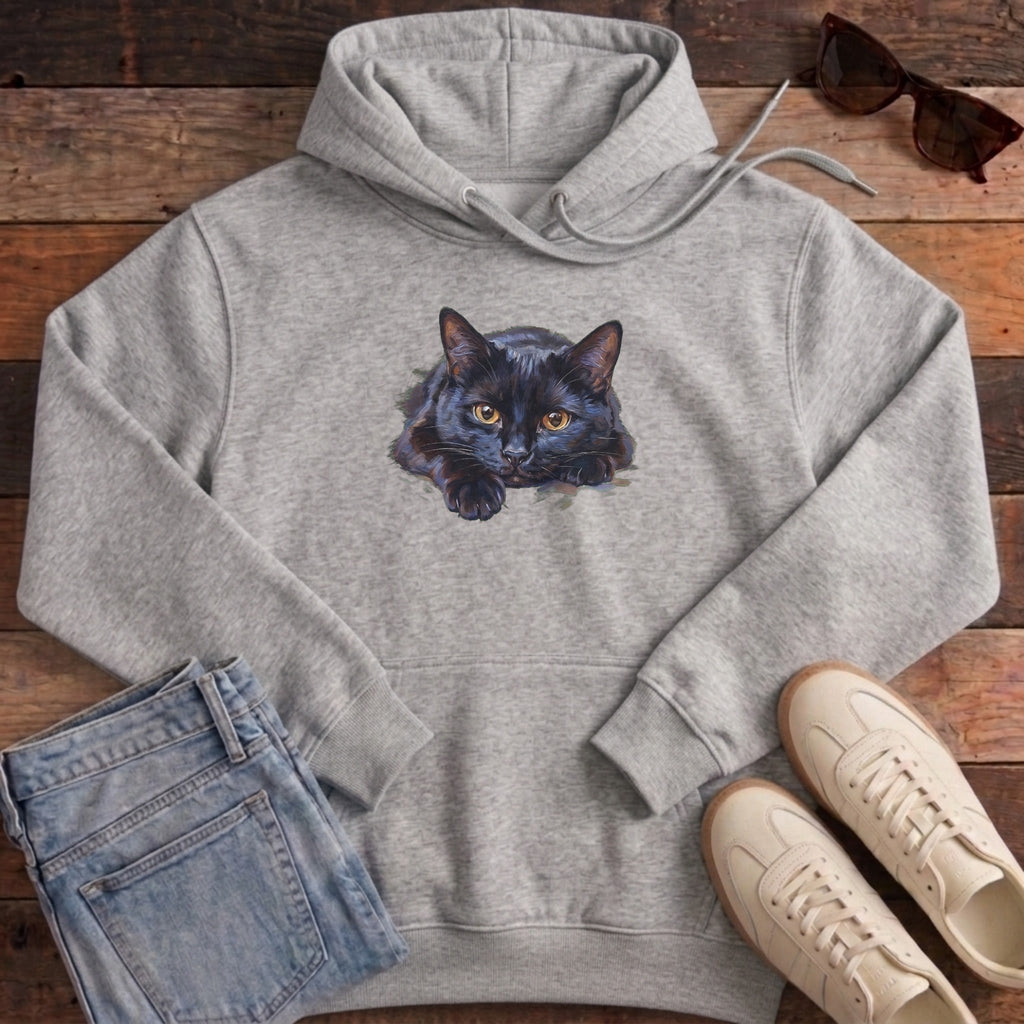 Black Cat Oil Portrait Hoodie - Heather Grey
