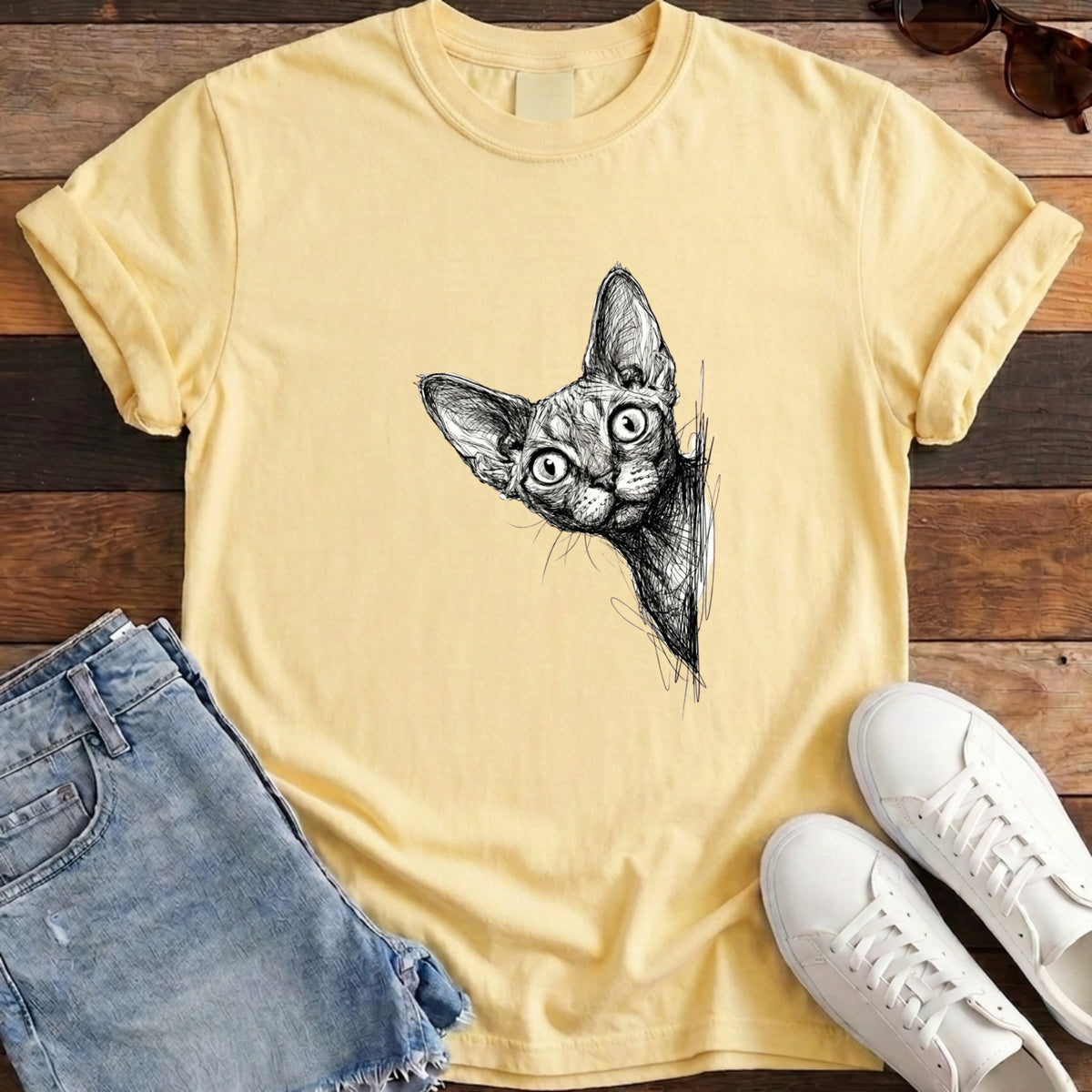 Devon Rex Peek Tee - Banana