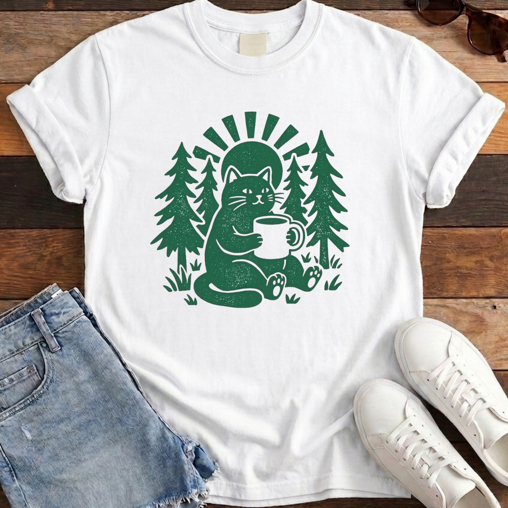 Cat N Coffee Tee - White
