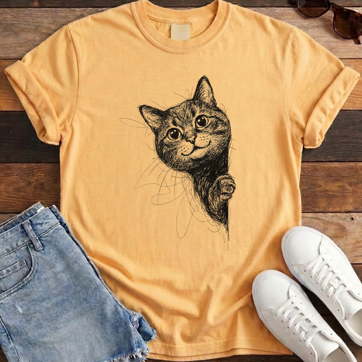 Side Cat Scribble Tee - Citrus
