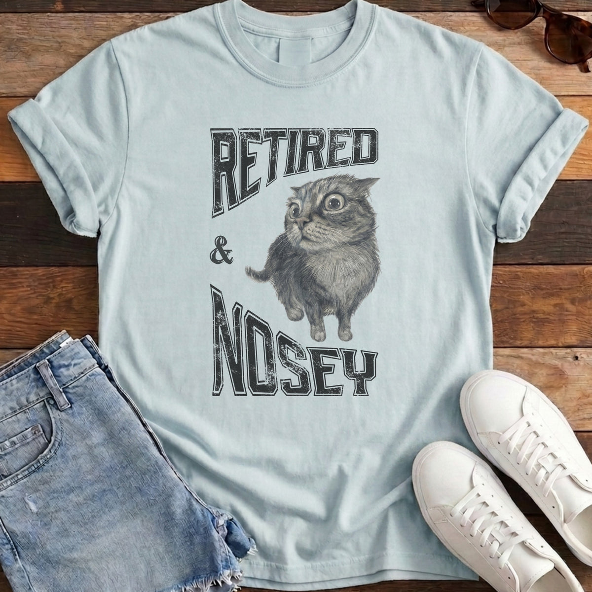 Retired and Nosey Tee - Chambray
