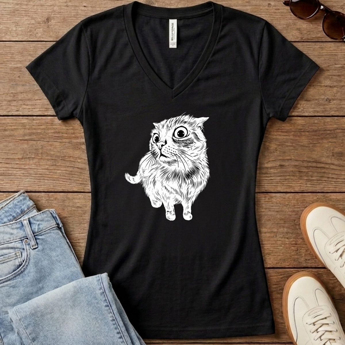 I Know Things Cat Women's V-Neck - Solid Black Blend