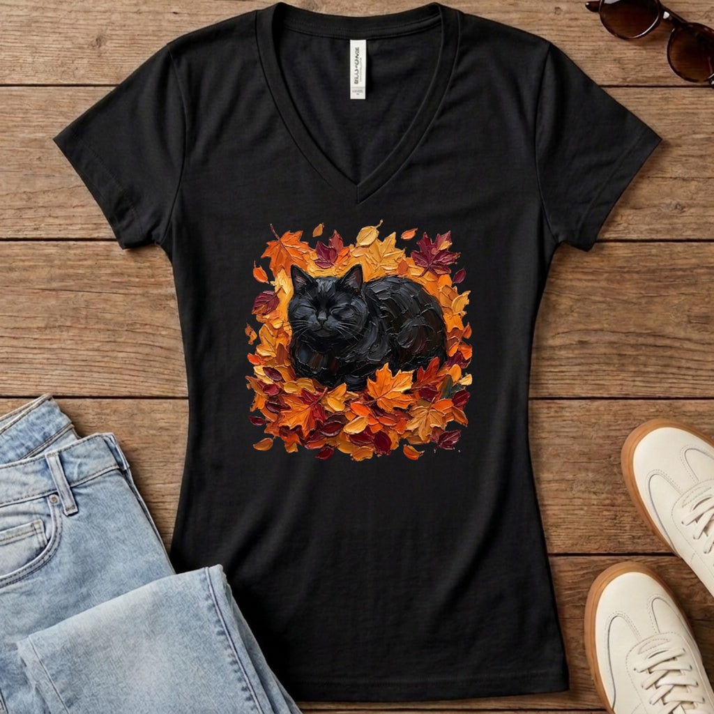 Autumn Loaf Black Cat Women's V-Neck - Solid Black Blend