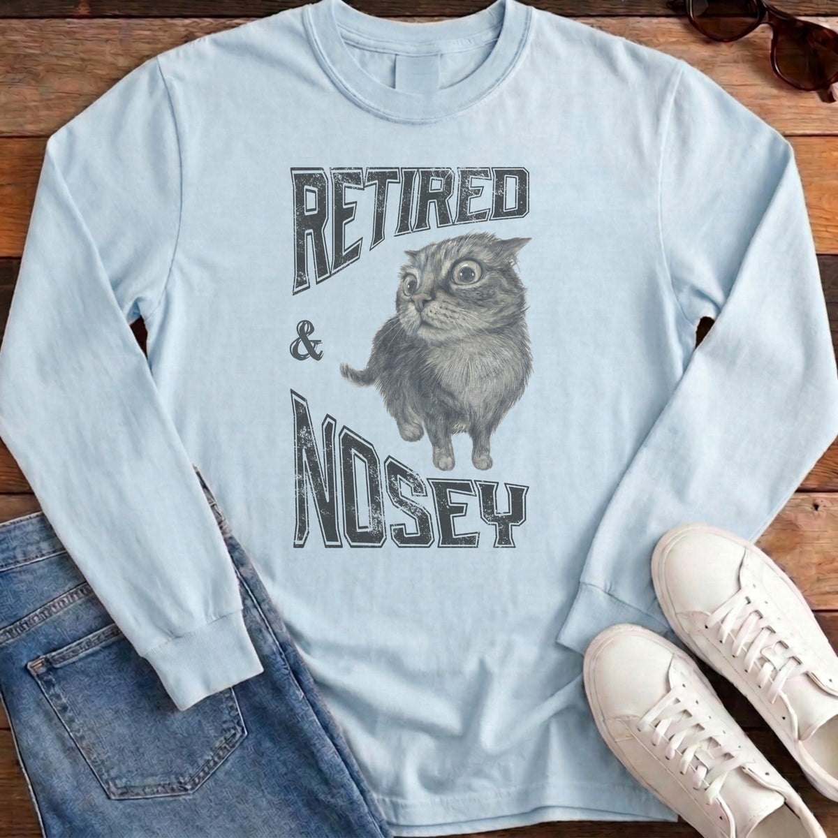 Retired and Nosey Long Sleeve - Chambray