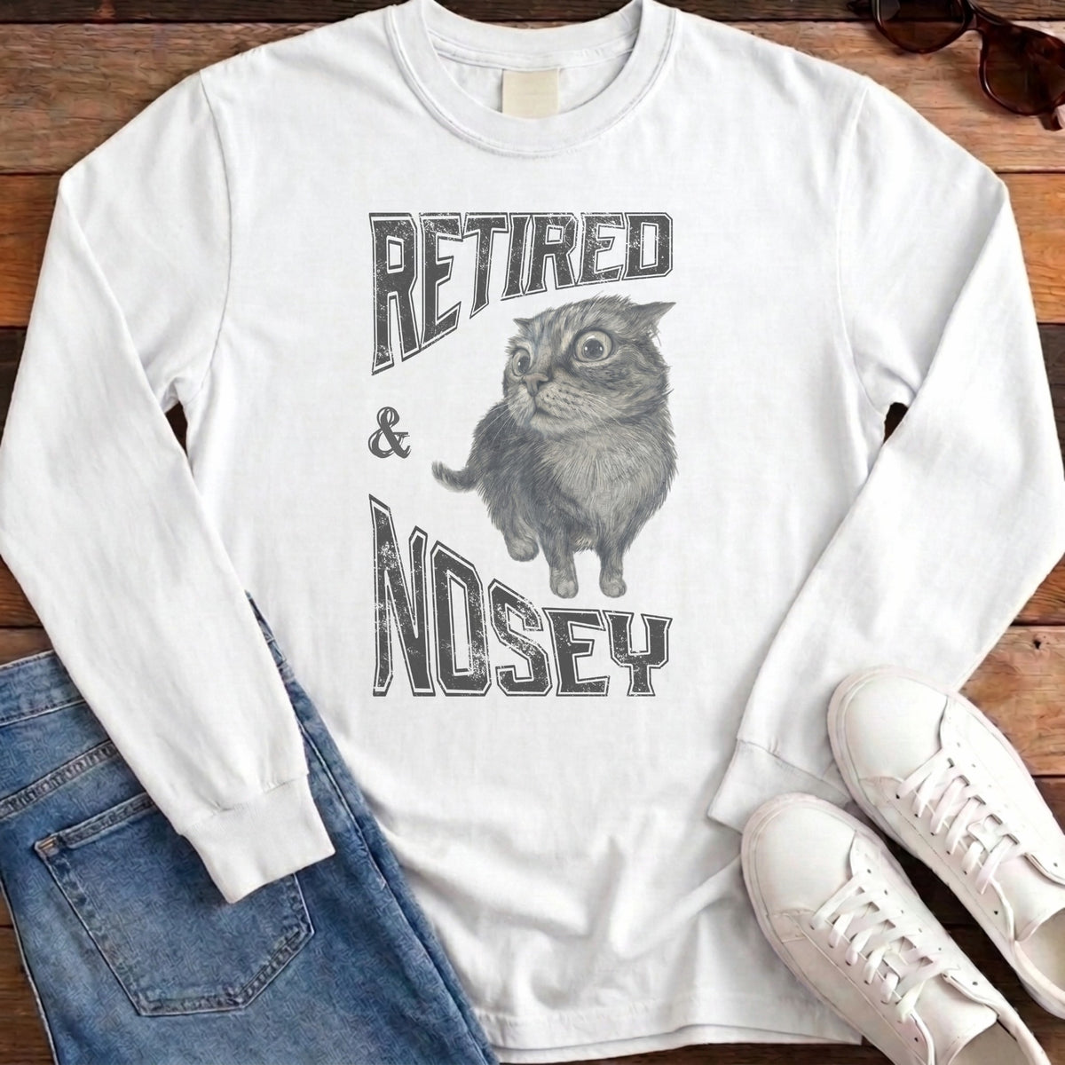Retired and Nosey Long Sleeve - White