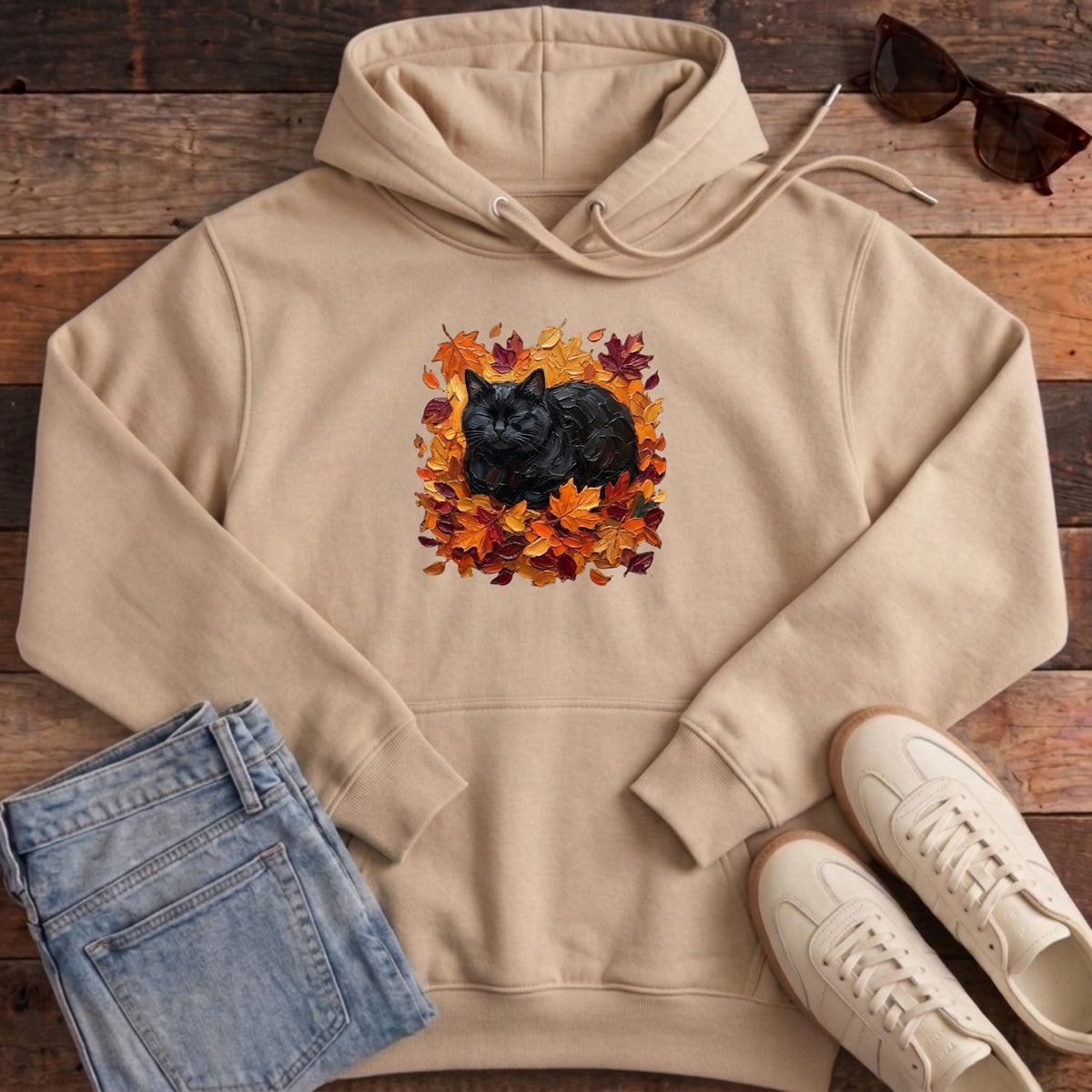 Autumn Loaf Black Cat Hoodie - Desert Dust