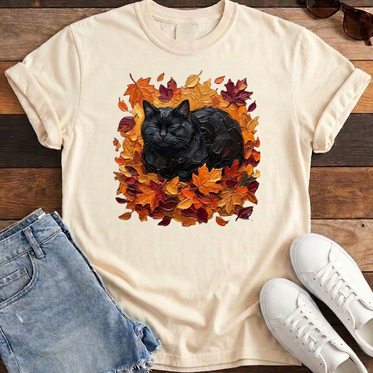 Autumn Loaf Black Cat Tee - Ivory