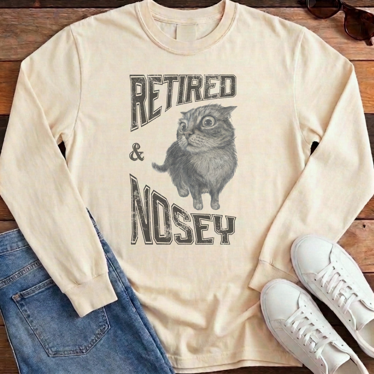 Retired and Nosey Long Sleeve - Ivory