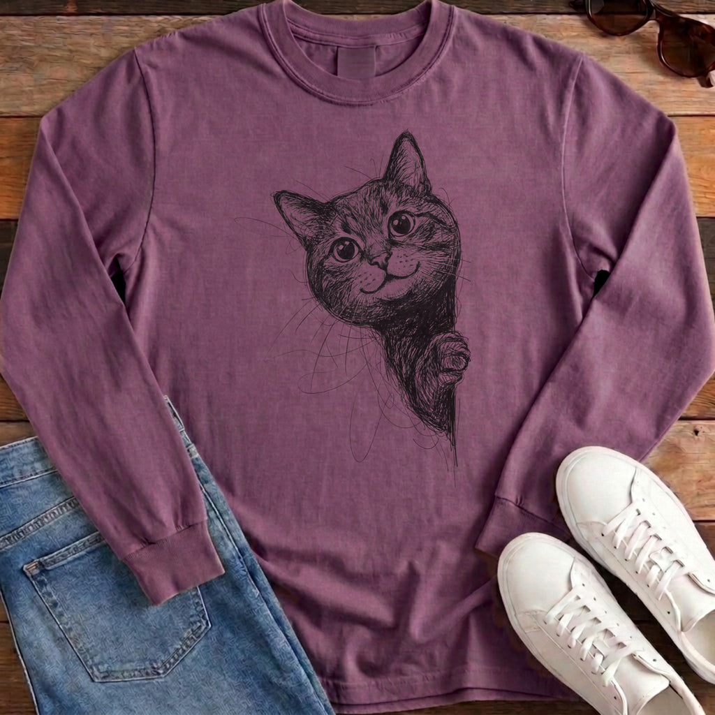 Side Cat Scribble Long Sleeve - Berry