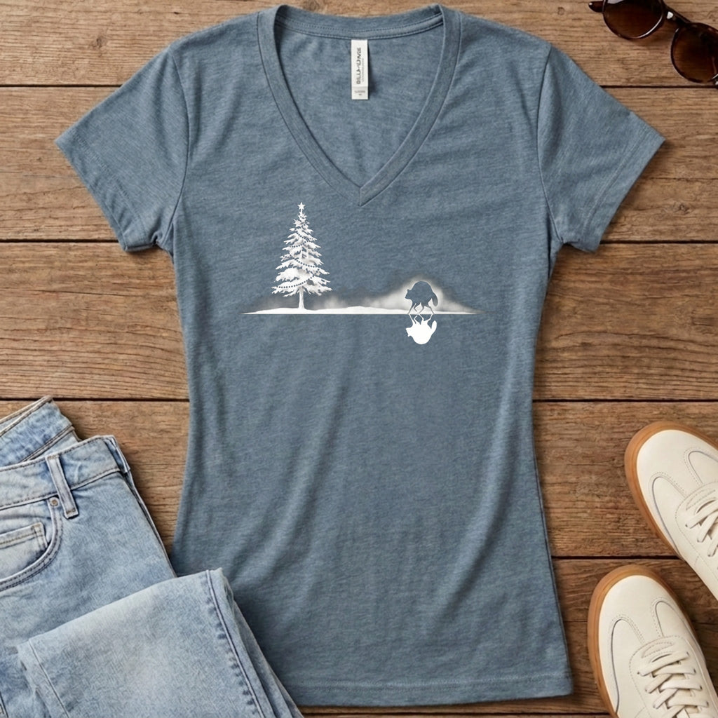 Jimothy Mirrored Christmas Women's V-Neck - Heather Slate
