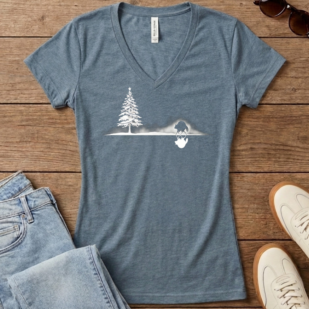 Jimothy Mirrored Christmas Women's V-Neck - Heather Slate