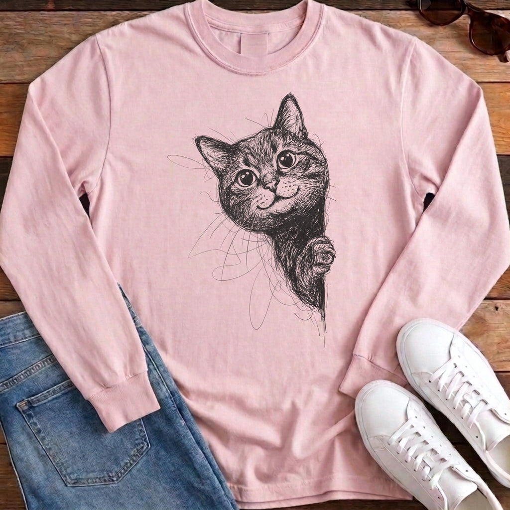 Side Cat Scribble Long Sleeve - Blossom