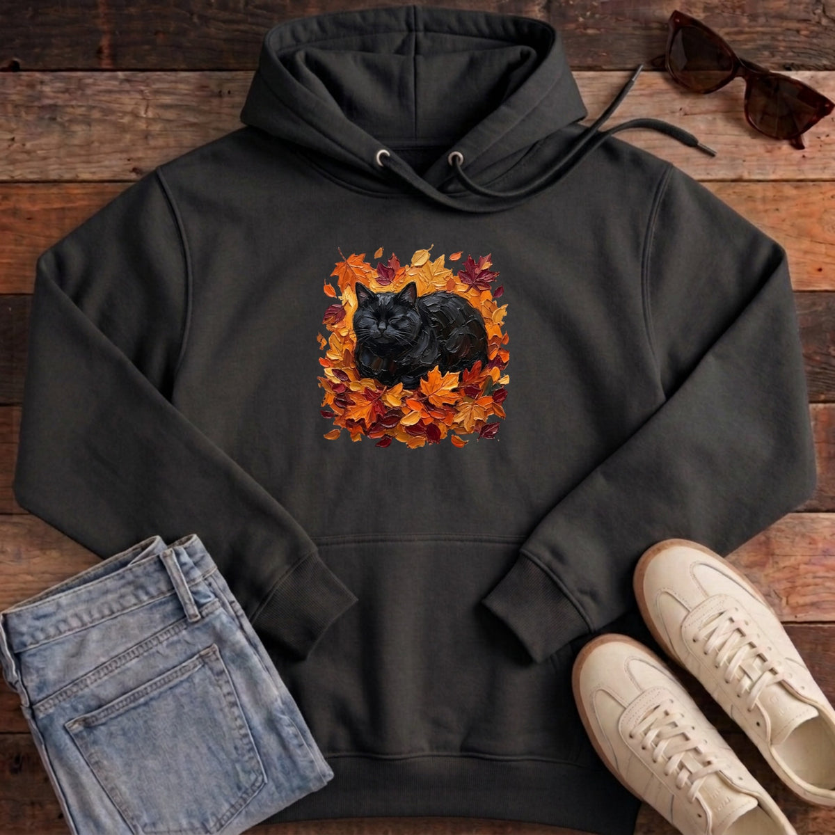 Autumn Loaf Black Cat Hoodie - Black