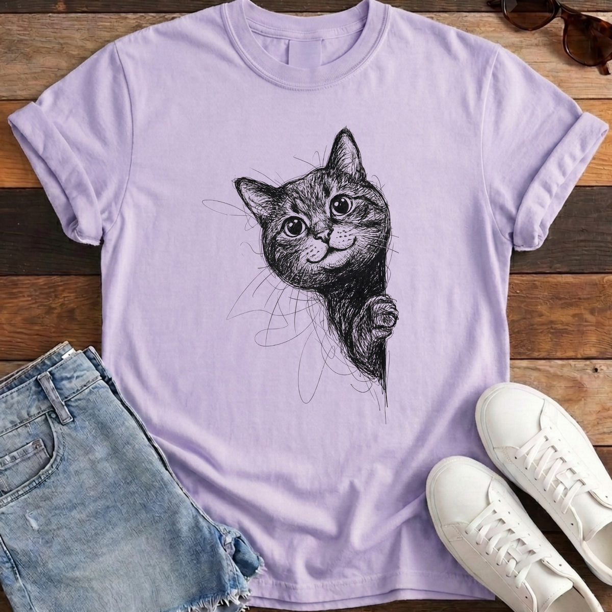 Side Cat Scribble Tee - Orchid