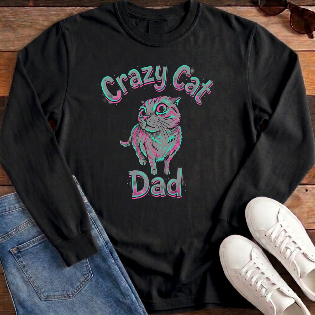 Crazy Cat Dad Long Sleeve - Black