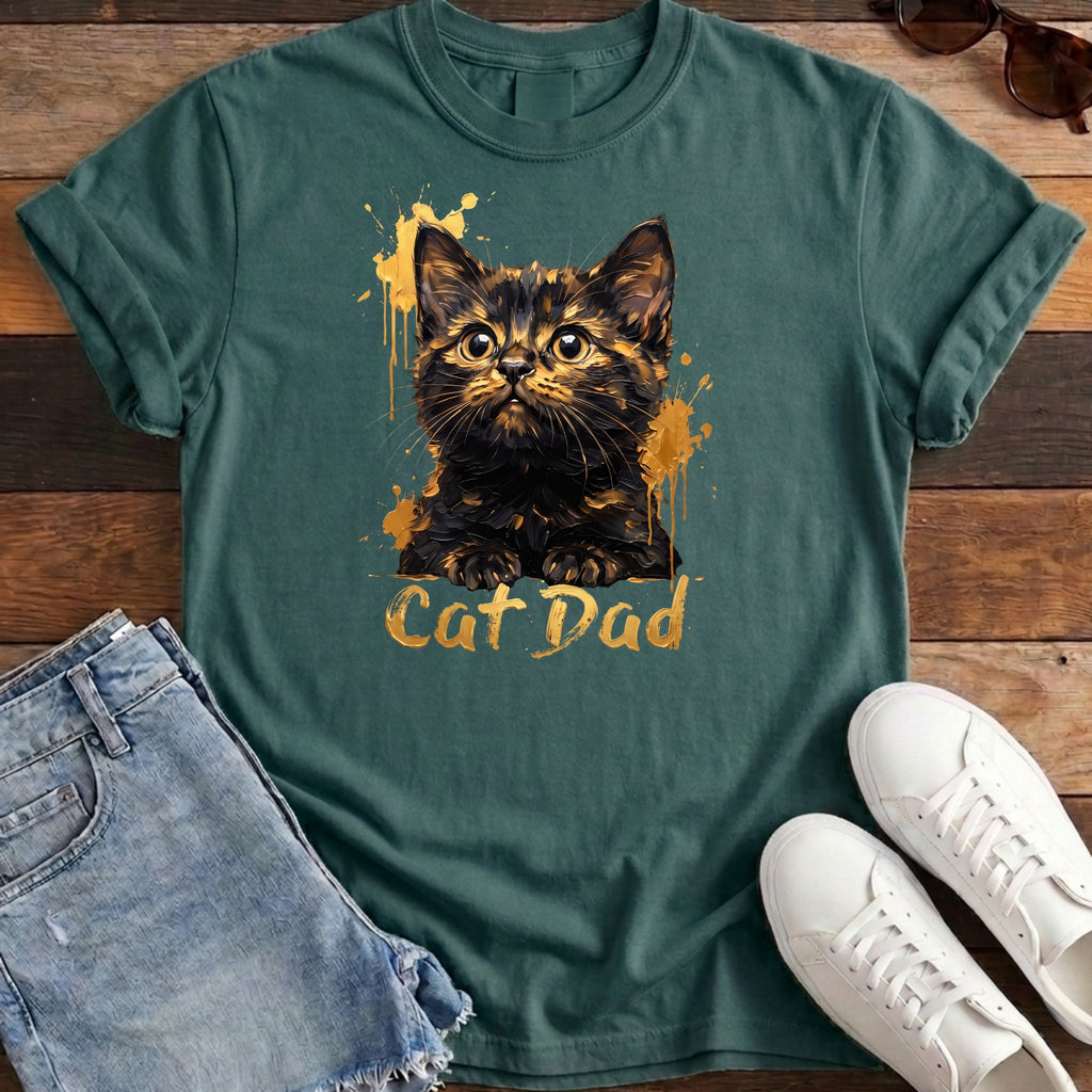 Cat Dad Gold Tee - Blue Spruce