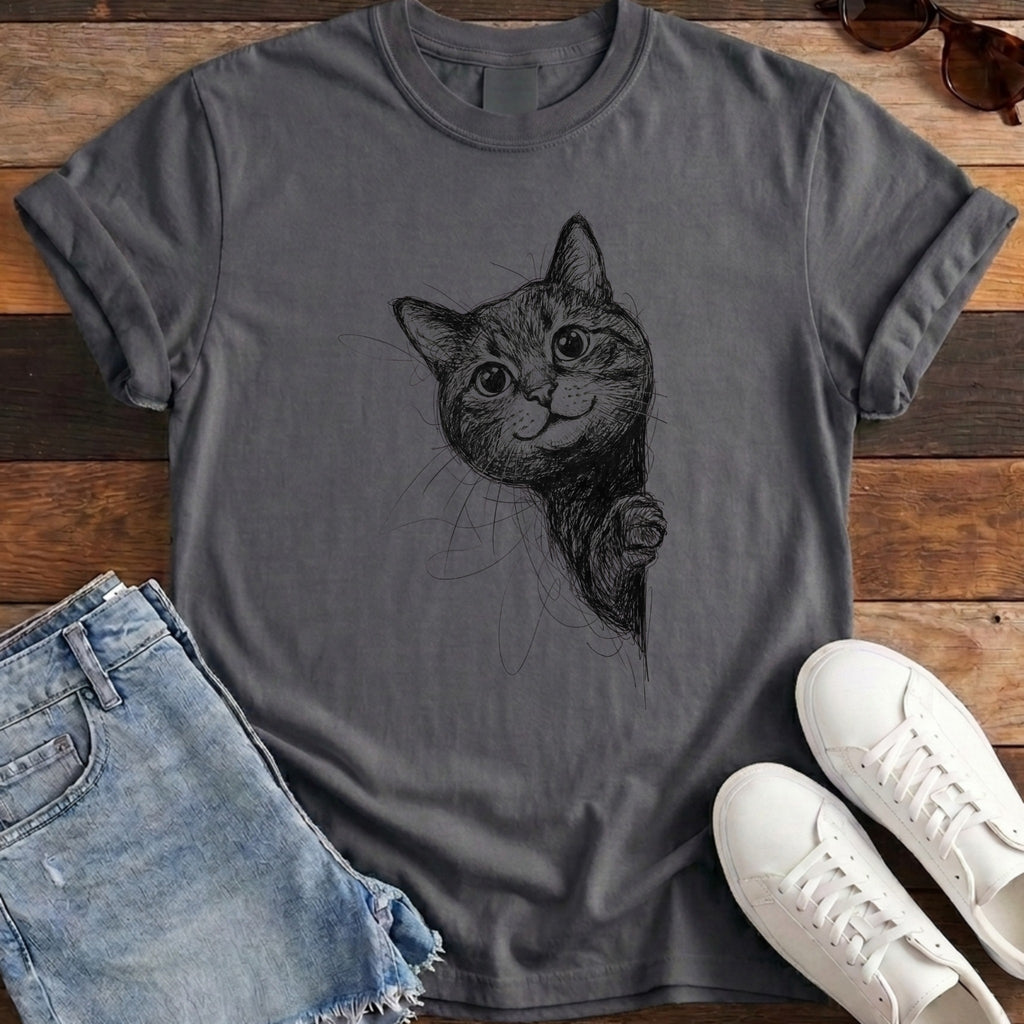 Side Cat Scribble Tee - Pepper