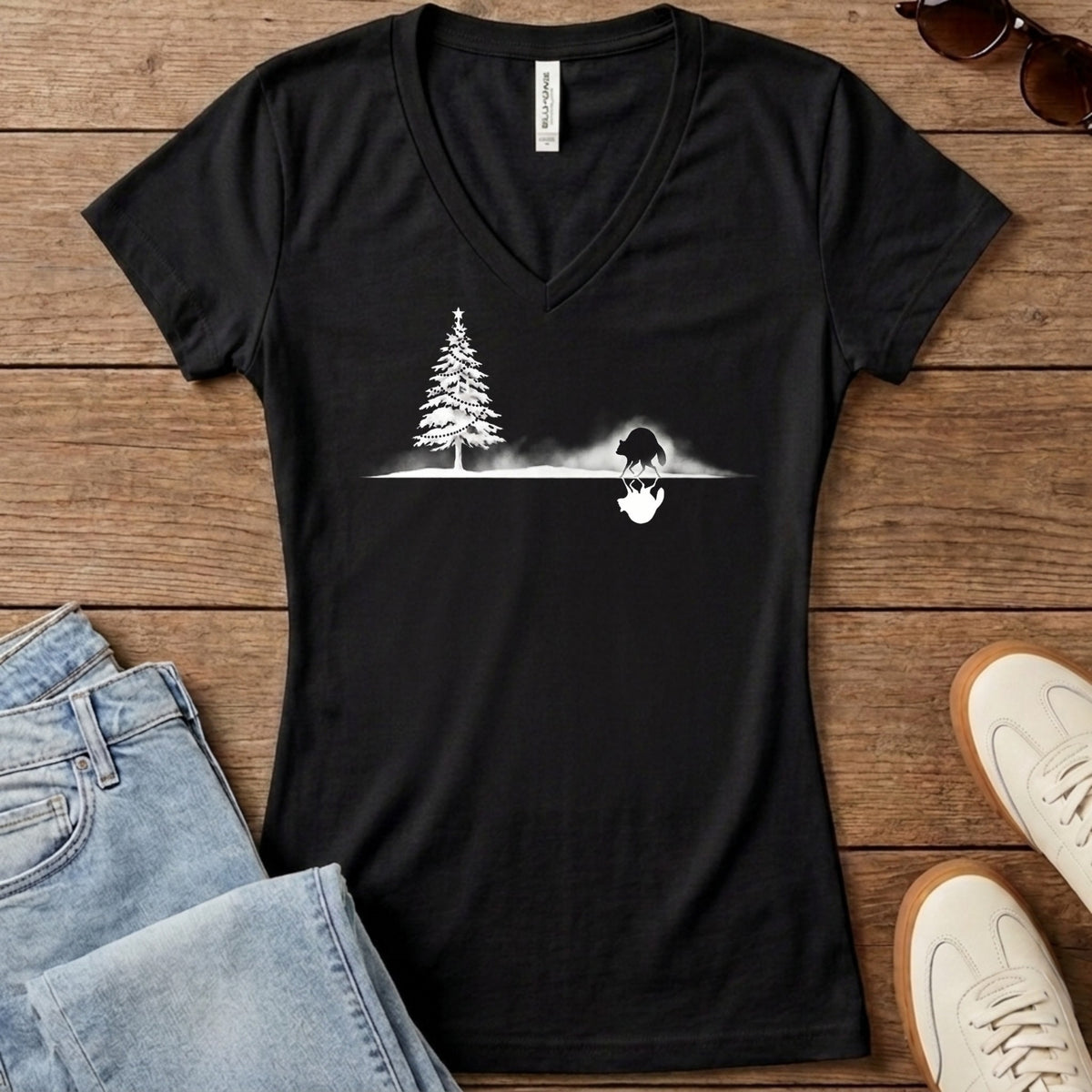 Jimothy Mirrored Christmas Women's V-Neck - Solid Black Blend