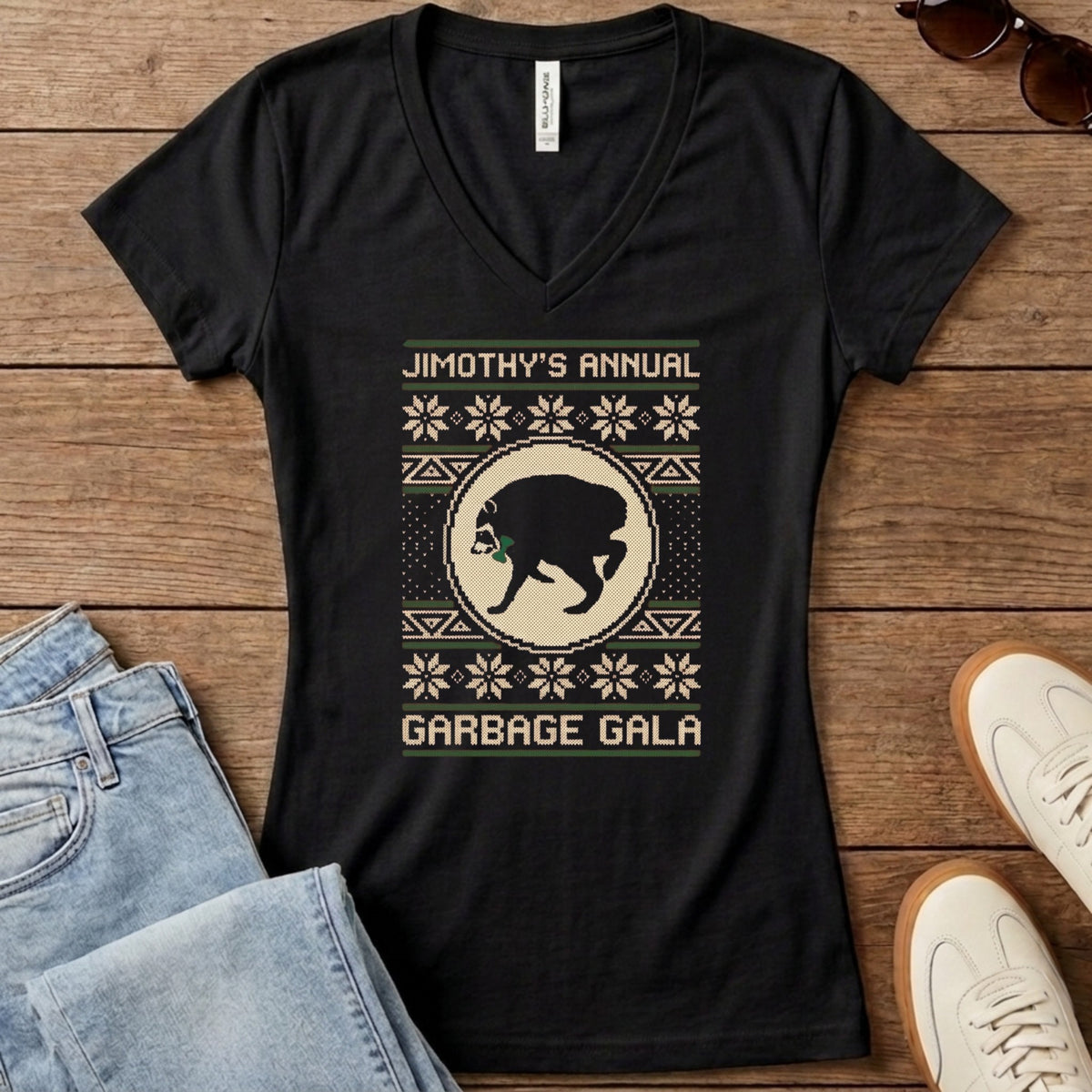 Jimothy's Garbage Gala Women's V-Neck - Solid Black Blend