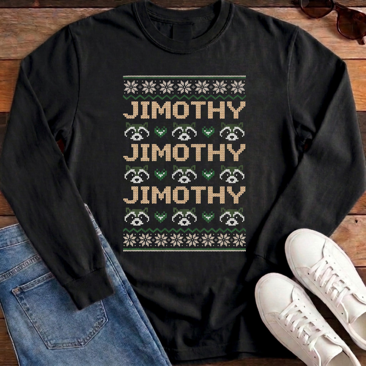 Jimothy Repeat Ugly Sweater Long Sleeve - Black
