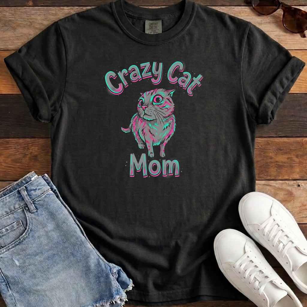 Crazy Cat Mom Tee - Black