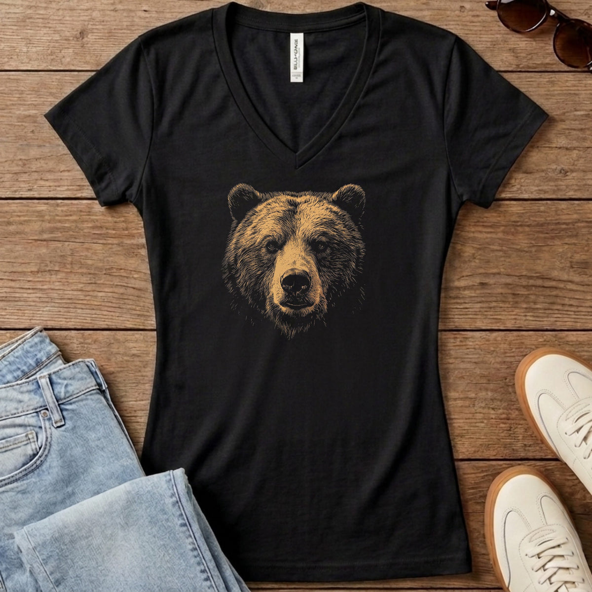 Bear Solo Women's V-Neck - Solid Black Blend