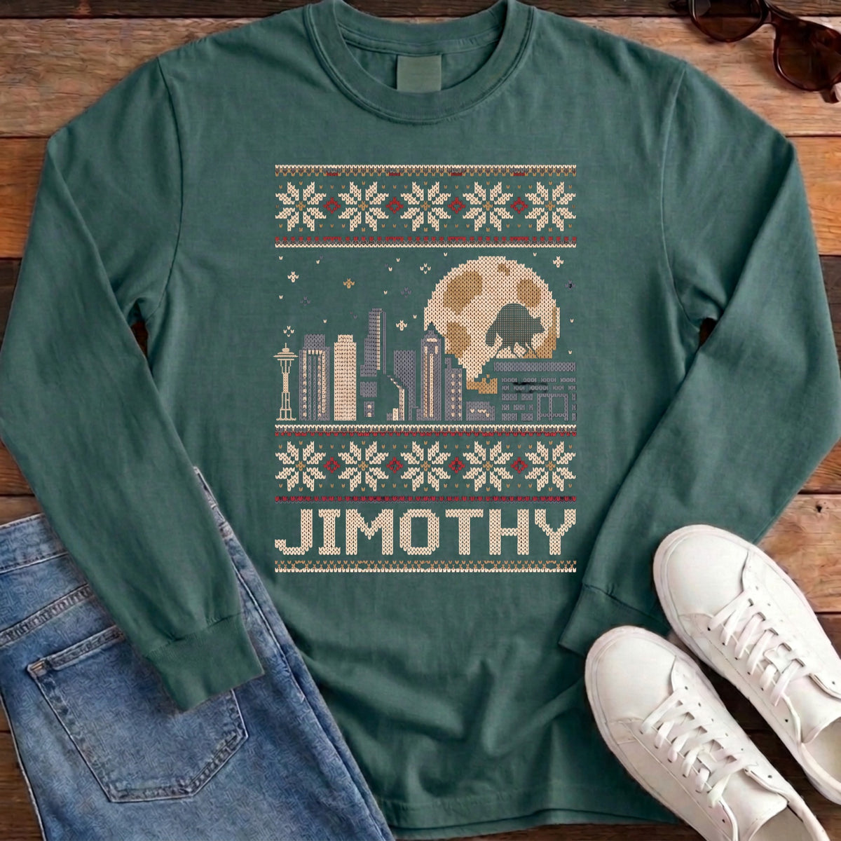 Jimothy City Ugly Sweater Long Sleeve - Blue Spruce