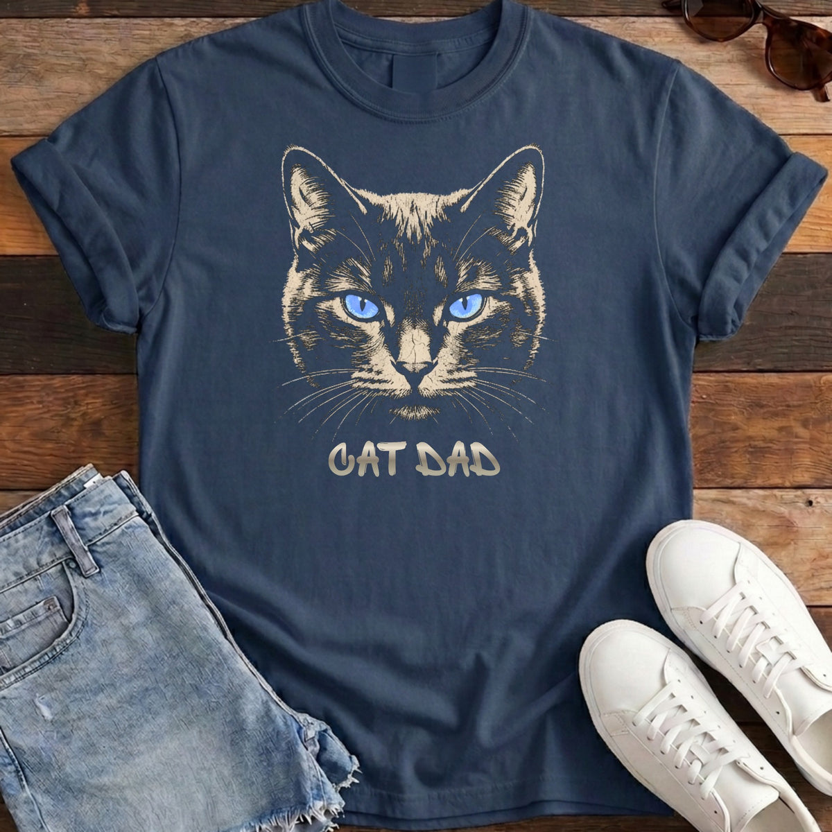 Cat Dad Fierce Tee - True Navy