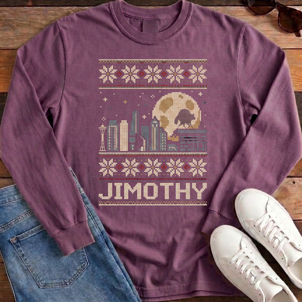 Jimothy City Ugly Sweater Long Sleeve - Berry