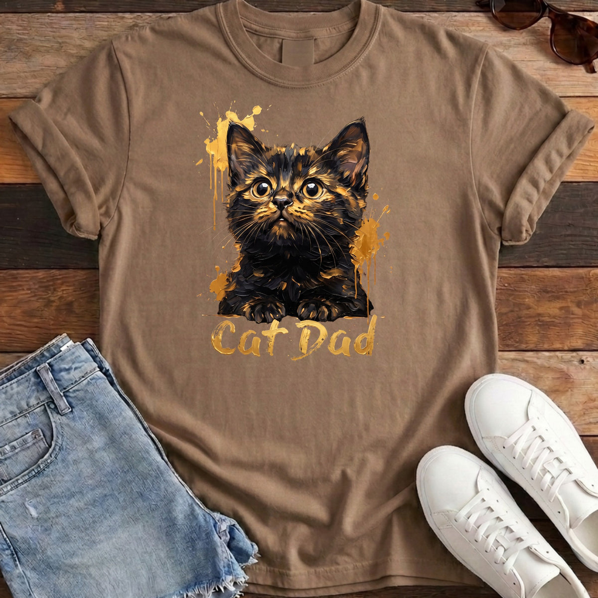 Cat Dad Gold Tee - Espresso