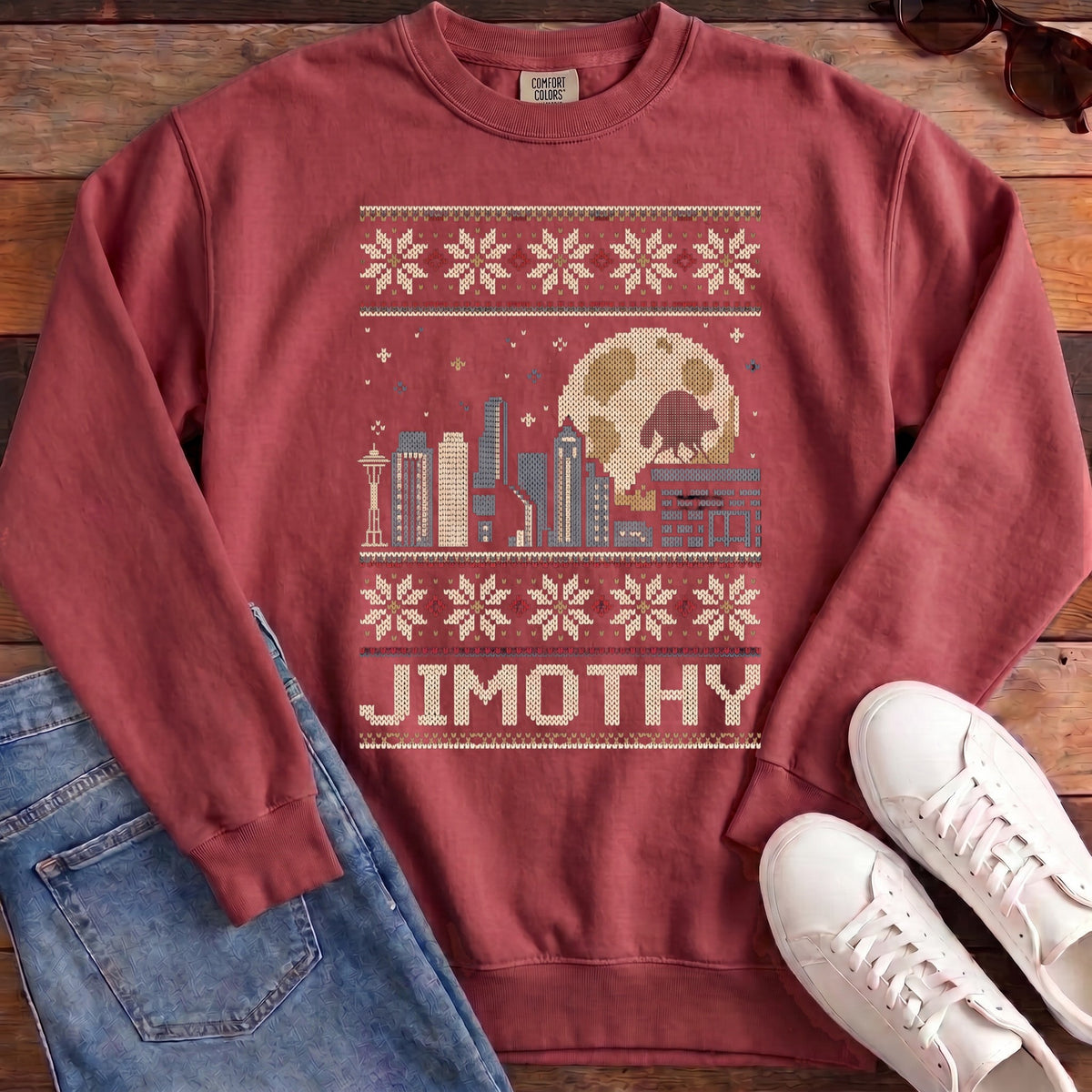 Jimothy City Ugly Sweater Sweatshirt - Crimson