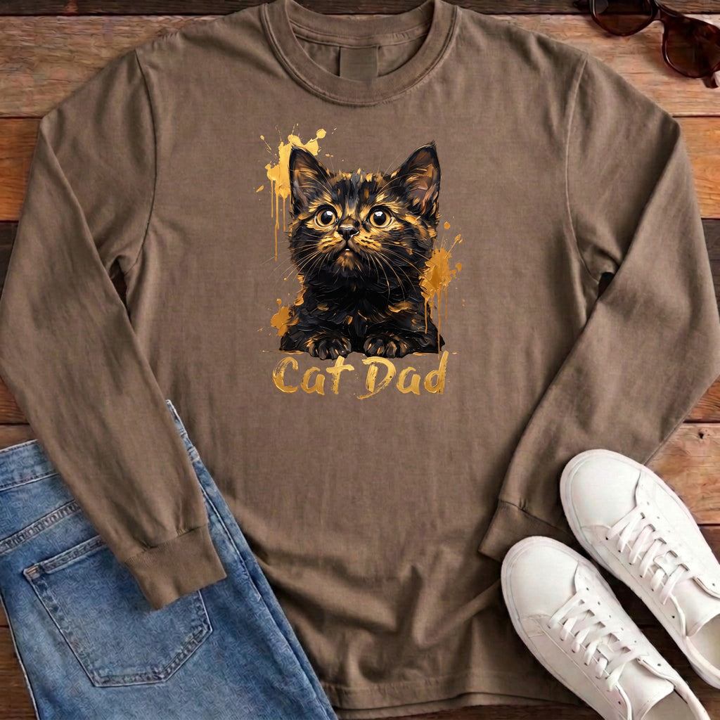 Cat Dad Gold Long Sleeve - Espresso