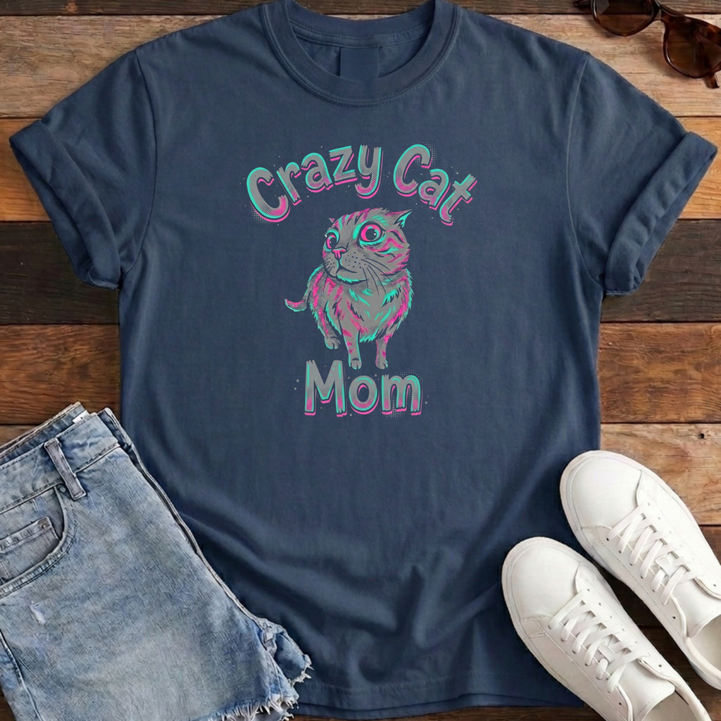 Crazy Cat Mom Tee - True Navy