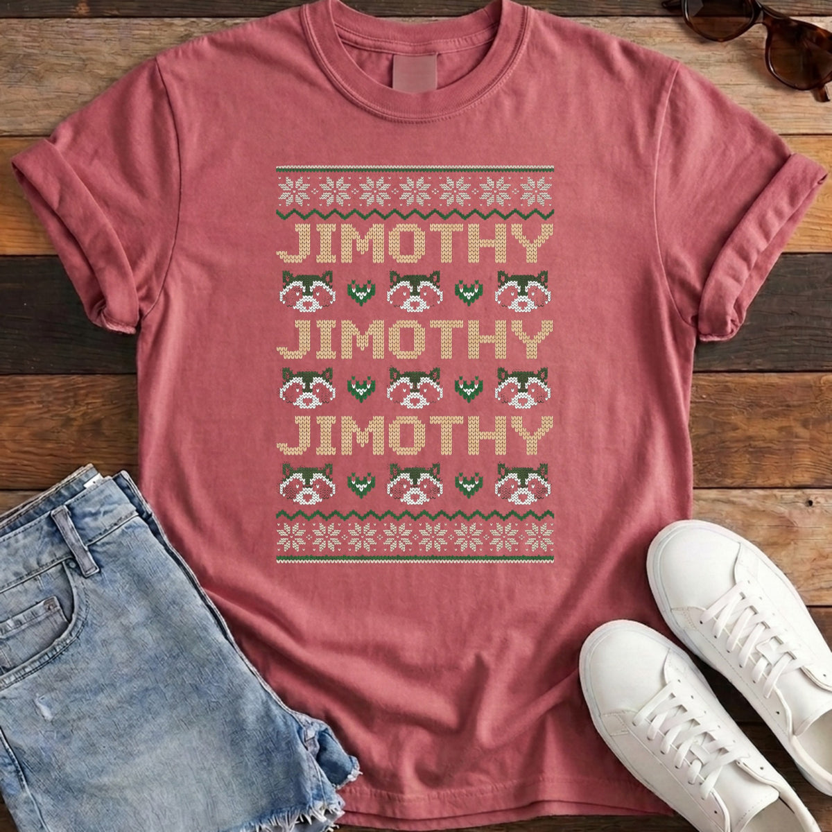 Jimothy Repeat Ugly Sweater Tee - Brick