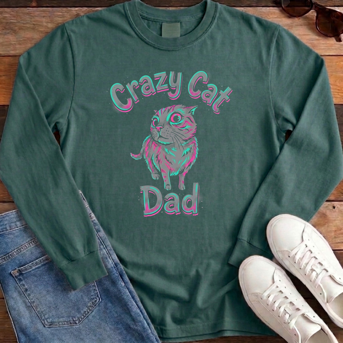 Crazy Cat Dad Long Sleeve - Blue Spruce