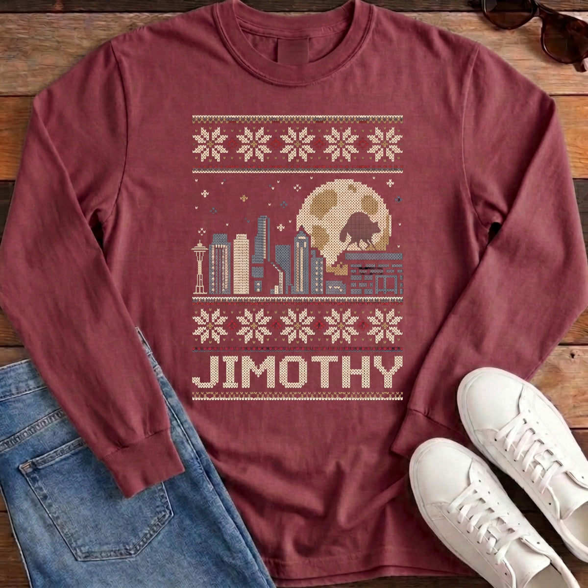 Jimothy City Ugly Sweater Long Sleeve - Brick