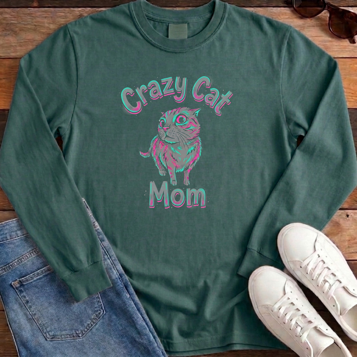 Crazy Cat Mom Long Sleeve - Blue Spruce
