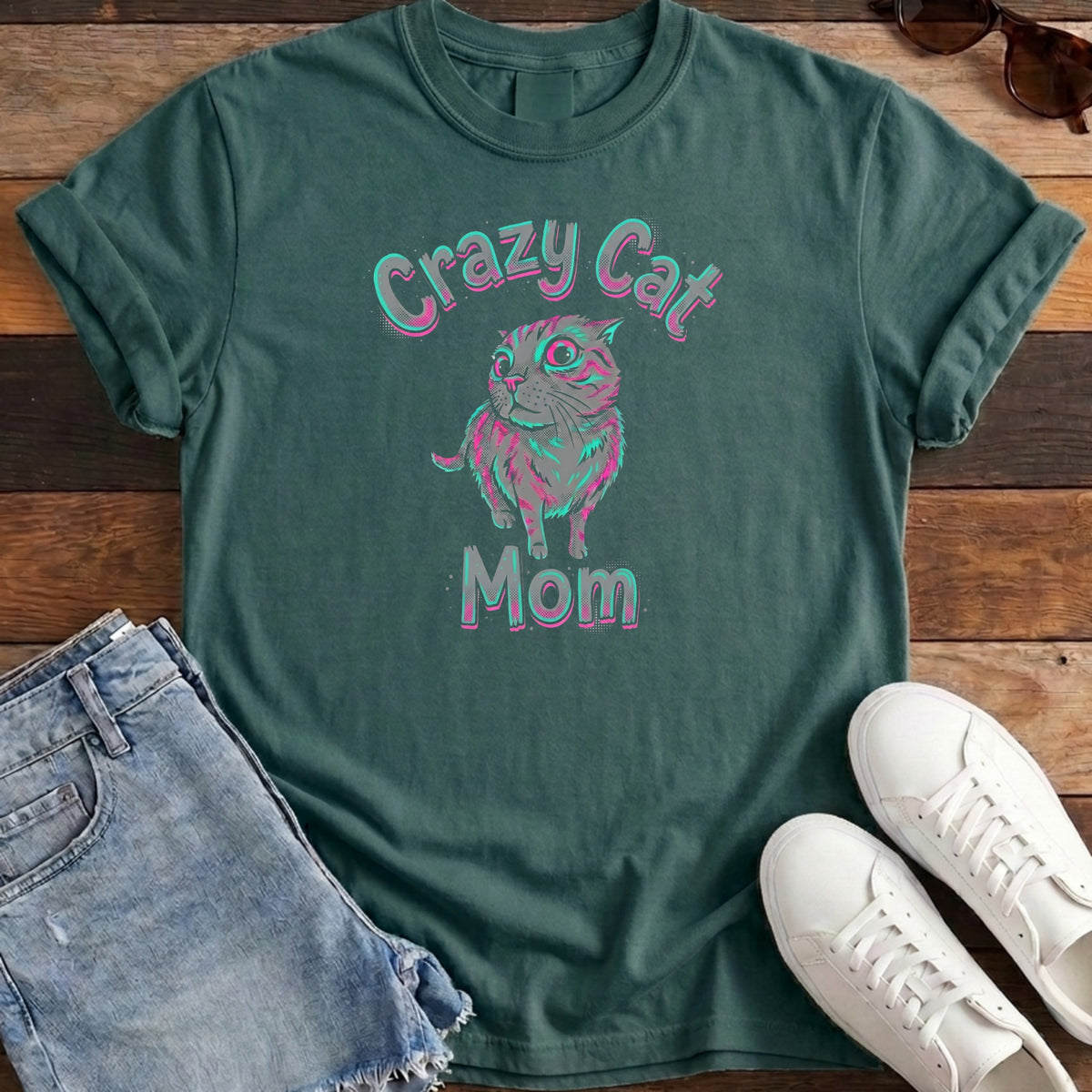 Crazy Cat Mom Tee - Blue Spruce