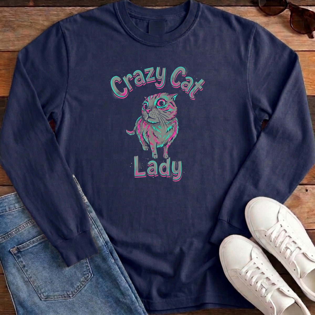 Crazy Cat Lady Long Sleeve - True Navy