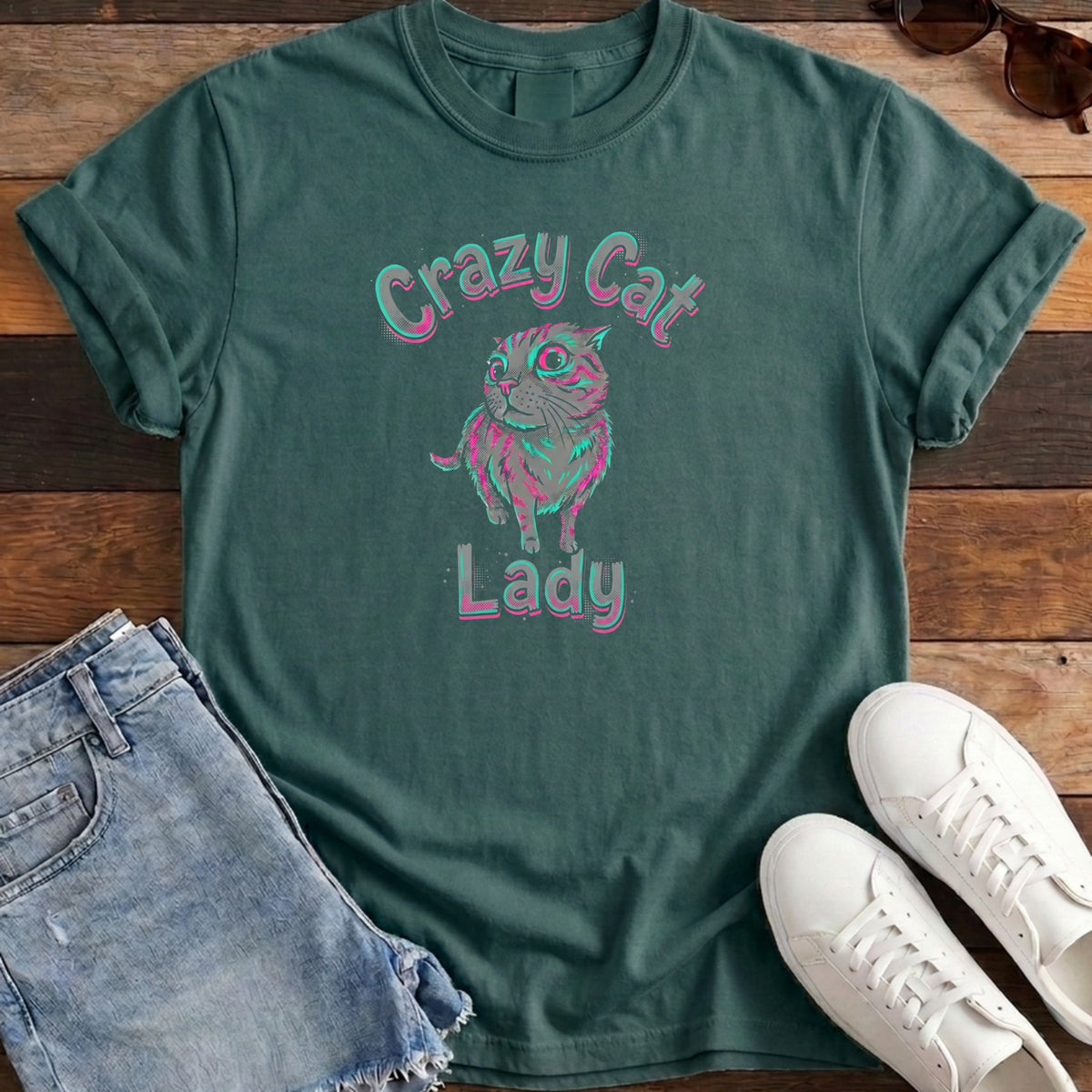 Crazy Cat Lady Tee - Blue Spruce