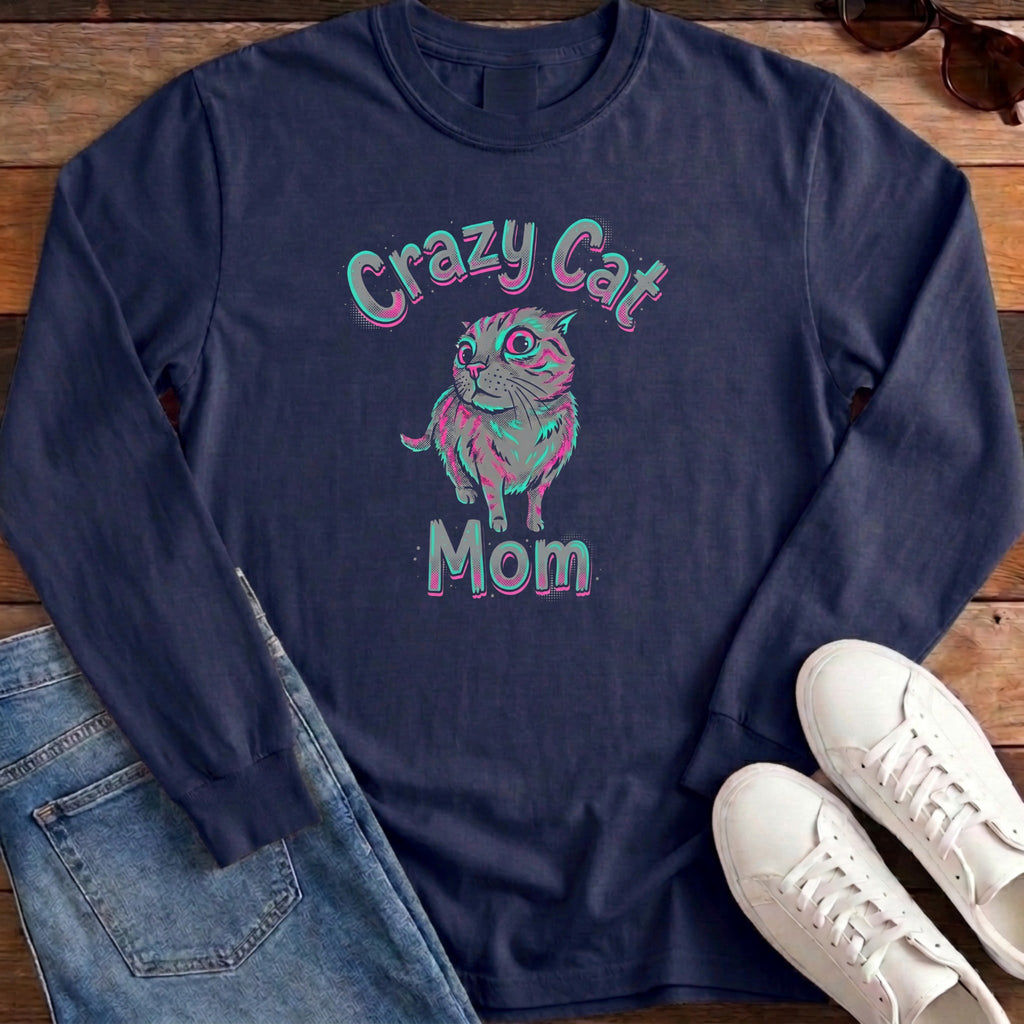 Crazy Cat Mom Long Sleeve - True Navy