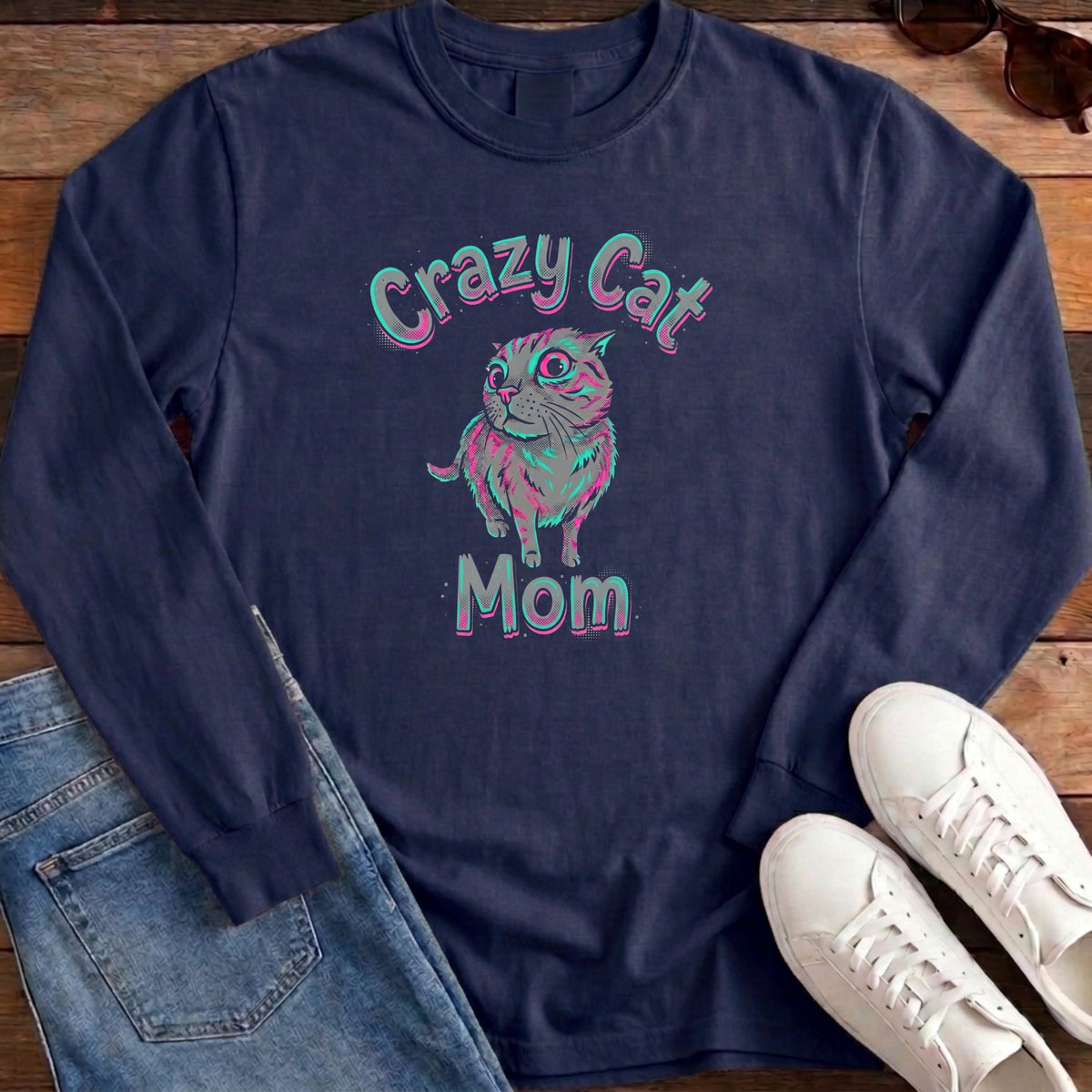 Crazy Cat Mom Long Sleeve - True Navy