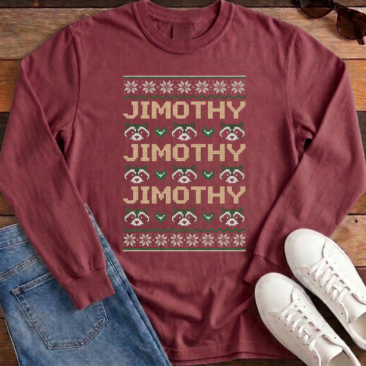Jimothy Repeat Ugly Sweater Long Sleeve - Brick
